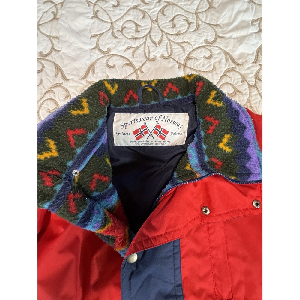 Vintage 90s Sportswear of Norway Jacket L Ski Coat Colorblock Fleece Collar